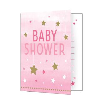 8 cartons d´invitation Baby Party avec enveloppes "Little Star" rose