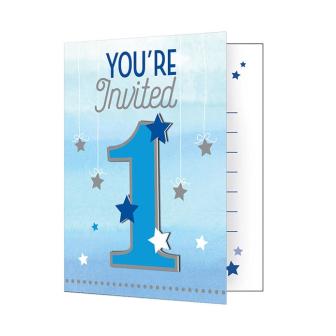 8 cartons d´invitation avec enveloppes "Little Star" bleu