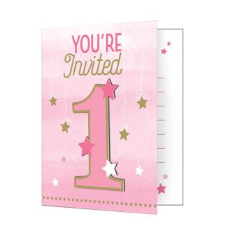 8 cartons d´invitation avec enveloppes "Little Star" - rose