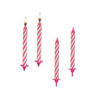 12 bougies d'anniversaire classiques avec supports - rose